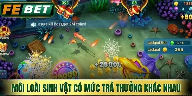 Bắn Cá Tiểu Tiên - Hạ Boss Khủng Để Săn Thưởng Nhanh 3 Mỗi loài sinh vật có mức trả thưởng khác nhau